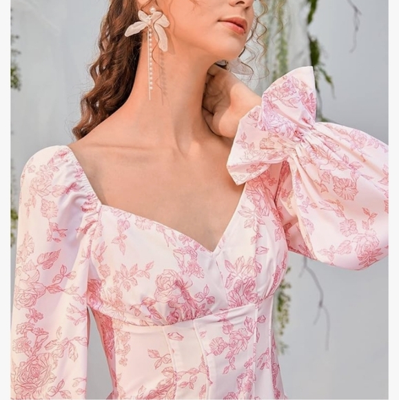 SHEIN Floral Toile Ruffle Pleated Romper Dress NWT - Picture 3 of 7